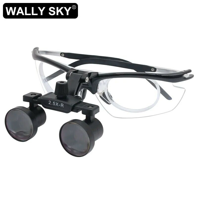 2.5X Binocular Dental Loupes Glasses Magnifier with Inner Transparent Frame Angle Adjustable Interpupillary Distance Adjustable