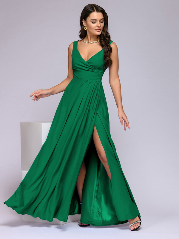 2023 Women Sleeveless  Maxi Dress Elegant Sexy Luxury Outfits Ladies Evening Party Club Prom V-neck  Slit Vestidos Long Dresses