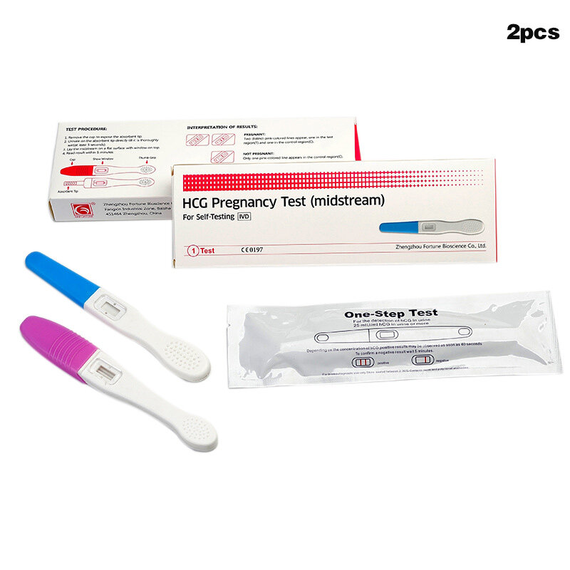2 pces hcg teste início em casa tiras de teste de gravidez cedo gravidez kits de teste de fluxo médio urina teste de gravidez tira de teste de gravidez