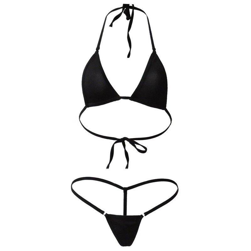 Mayo-microbikini para mujer, bañador Sexy de color sólido con cuello colgante, minibikini para playa y piscina, 2019