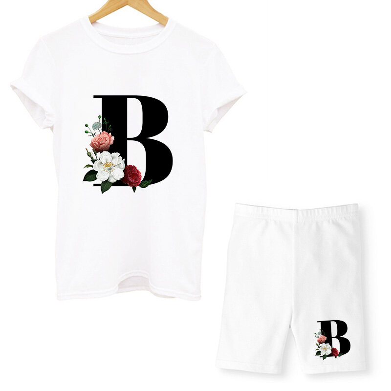 Conjunto de dos camisetas y pantalones cortos con letras para mujer, ropa informal de manga corta con cuello redondo, para correr, para motorista