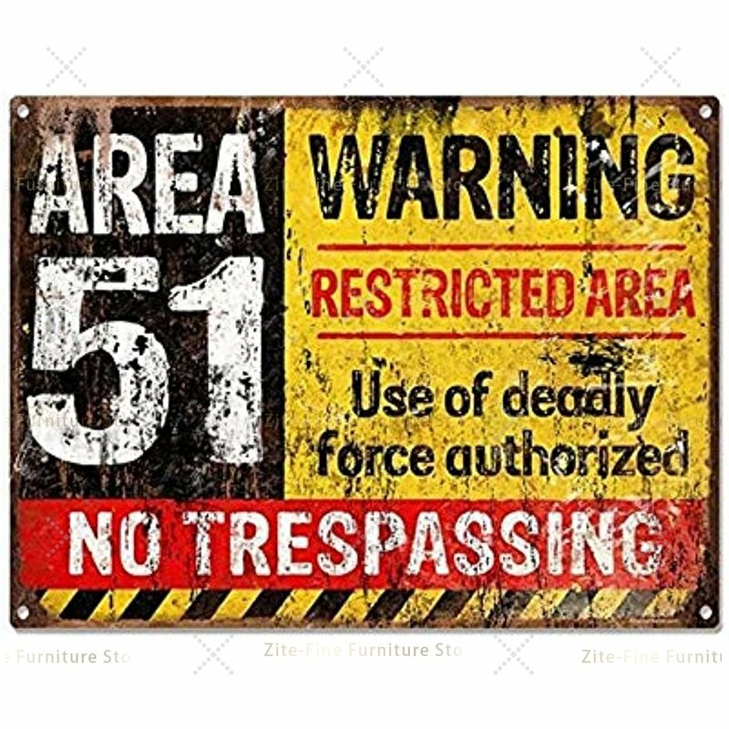 Area 51 segnale in metallo Vintage militare senza effrazione segno in alluminio 12x8 pollici