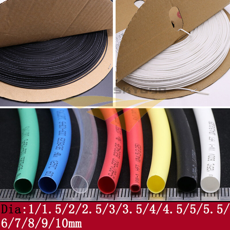 5M Diameter 1 1.5 2 2.5 3 3.5 4 4.5 5 6 7 8 9 10mm Heat Shrink Tube 2:1 Shrink Ratio Polyolefin Insulated Cable Sleeve