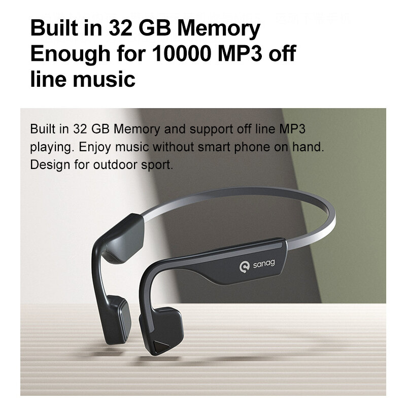 에어 골전도 이어폰 MP3 플레이어 블루투스 5.0 무선 헤드폰, 스포츠 헤드셋 HiFi 32G 메모리 달리기 라이딩