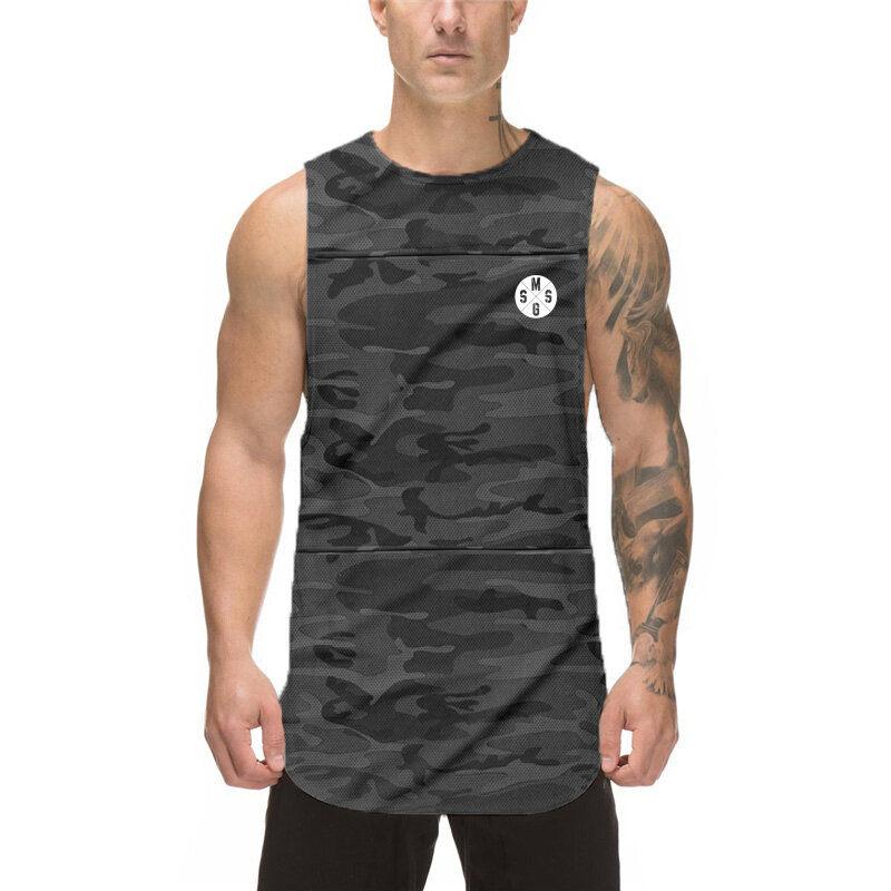 Novo ginásio masculino roupas treino camuflagem tanque top casual malha colete moda fitness sem mangas de secagem rápida camuflagem singlets