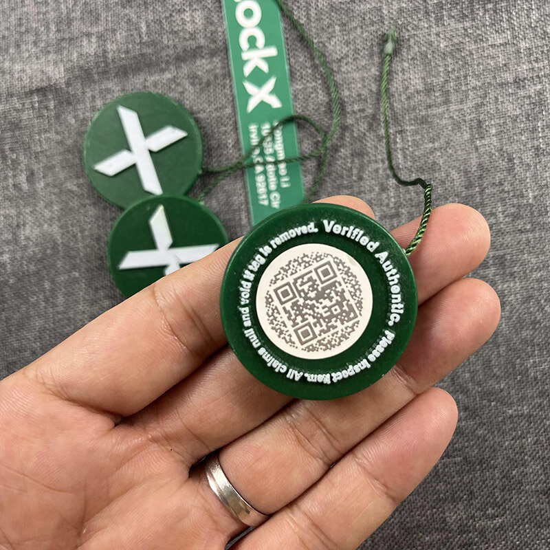 5 zestawów/partia 2022 StockX Tag zielony okrągły Tag Rcode naklejki ulotka plastikowa klamra do butów zweryfikowana X autentyczny Tag