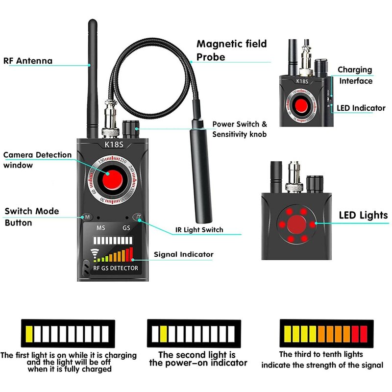 Gtwin K18 Verbeterde K18s Draadloze Signaal Detector Anti Monitoring, Anti Snapping En Anti Positionering Detector