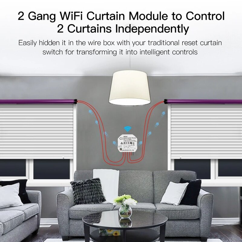 Tuya-Smart WiFi Duplo Cortina Módulo Interruptor cego, obturador do rolo, motor elétrico, Smart Life App, Google Home, Alexa, 2 Gang