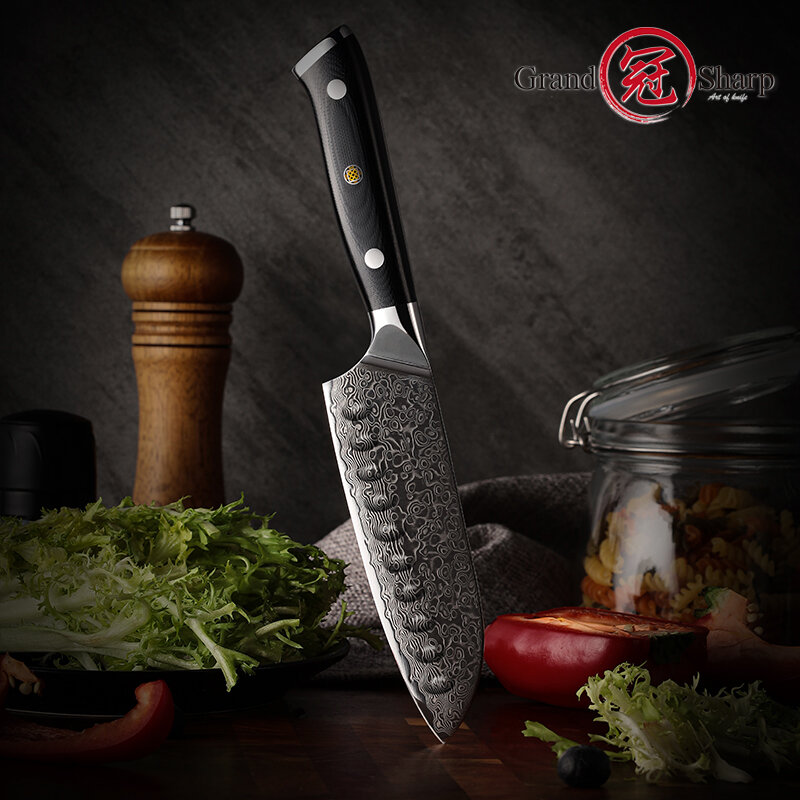 سكين مطبخ من Santoku مقاس 5 بوصة vg10 بتصميم دمشقي من الفولاذ الياباني مكون من 67 طبقتين من الكربون الصلب الذي لا يصدأ أدوات طبخ الشيف الحادة