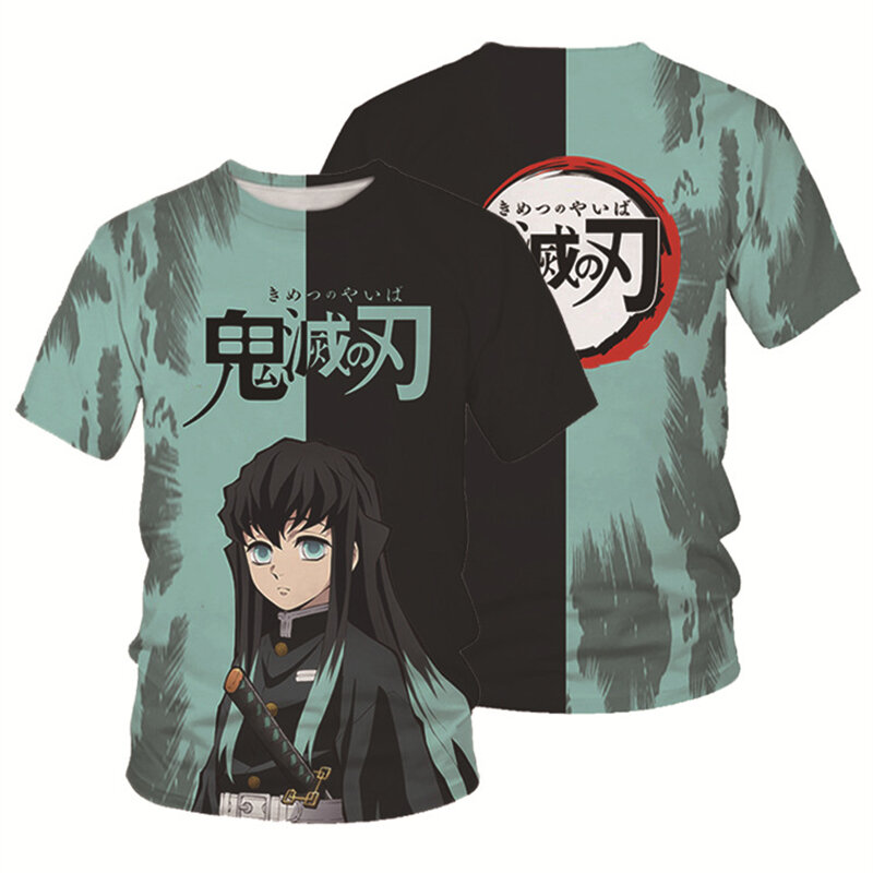 Japanese anime ghost knife destroyer parent-child 3D printing T-shirt children's clothing short-sleeved sweater cartoon top 2022