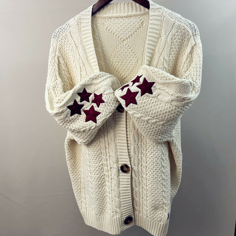 22FW taylor swift cardigan haftowane gwiazdy kardigan taytay sweter z łatkami