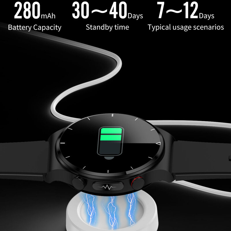 Rollstimi 360*360 HD Smart Watch Men Body Temperature Blood Pressure Heart Rate ECG+PPG Waterproof Wireless Charger Smartwatch