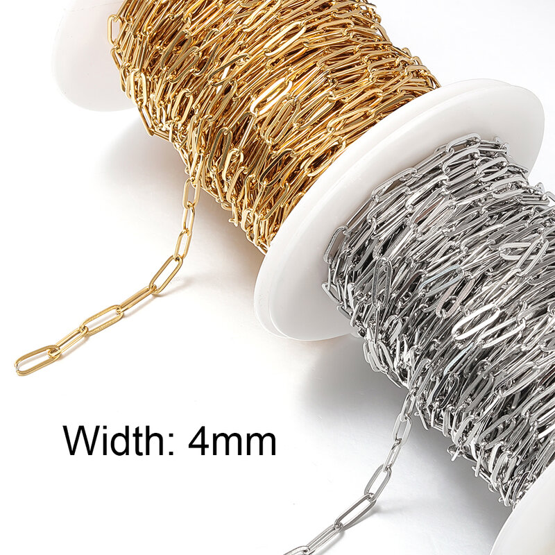 1meter Stainless Steel 4mm Width Gold Color Paperclip Chains for Necklace Bracelet Anklet Jewelry Making DIY Components Crafts