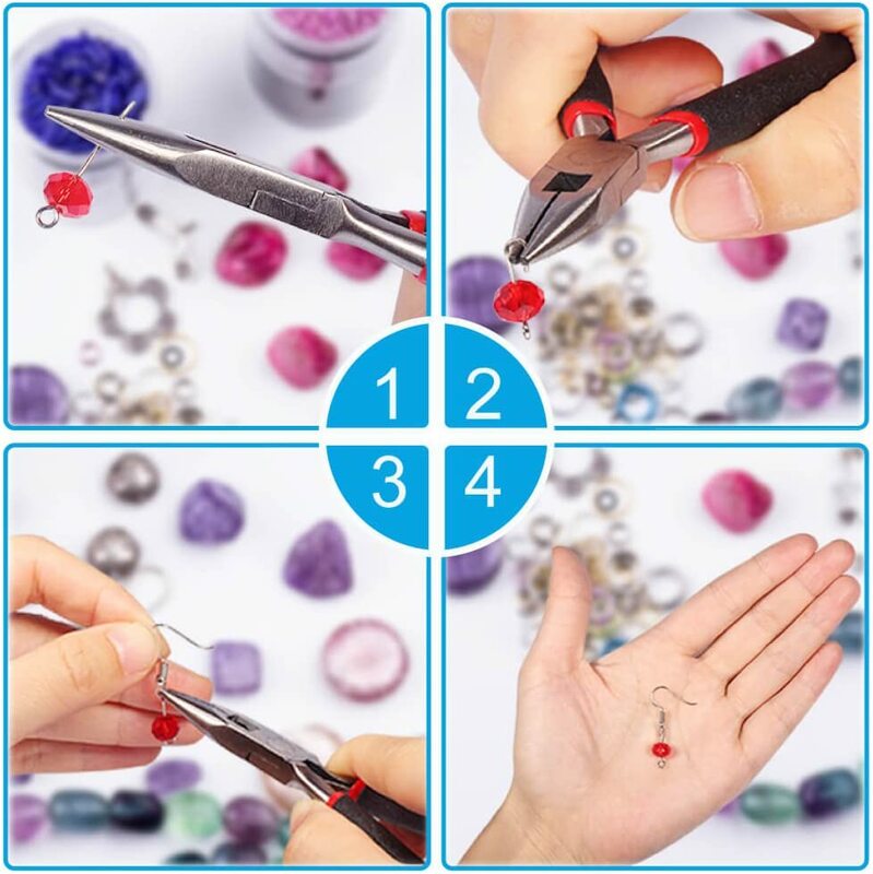 Set di strumenti fai da te accessori per la riparazione con forbici ad ago per perline pinza a corsoio pinza elastica per la creazione di gioielli