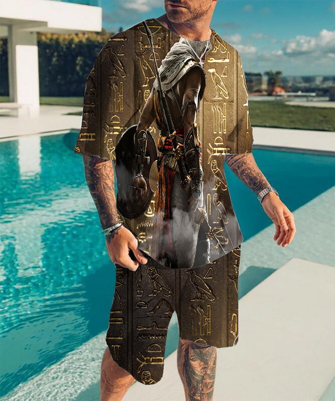 여름 신상 남성 애니메이션 3D 프린팅 캐주얼 남성용 반바지, 짧은 티셔츠 + 반바지 운동복 2 피스 스트리트웨어
