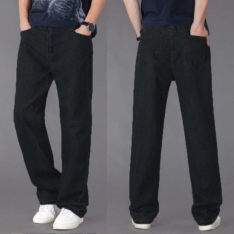 กางเกงยีนส์ผู้ชายแฟชั่นหลวมตรงใหม่สบายๆกว้างขากางเกงคาวบอย Mans Streetwear เกาหลี Hip Hop กางเกงฤดูใบไม้ผลิฤดูร้อนกางเกงยีนส์