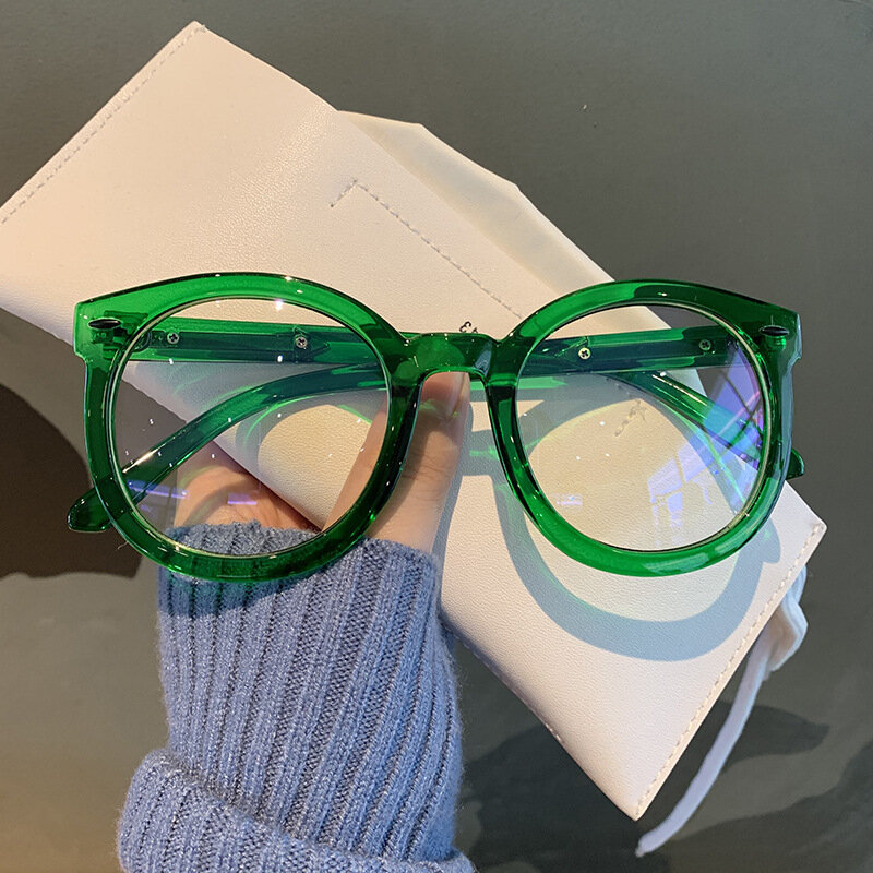 Kacamata Retro Bingkai Bulat Polos Kacamata Film Lapis Biru Semua Dapat Cocok untuk Pria Wanita Modis Kacamata Pemblokiran Cahaya Biru