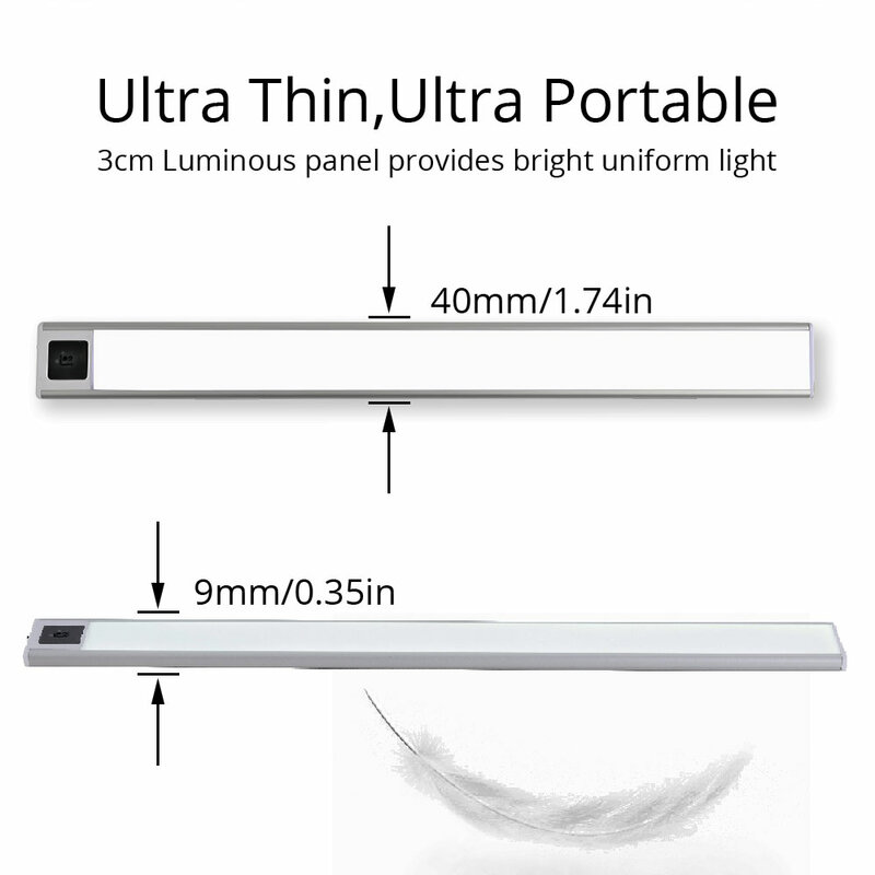 Lampu Malam LED 20/40/60CM Sensor Sapu Tangan USB Lampu Lemari Pakaian Isi Ulang Ultra Tipis Lampu Bawah Kabinet Lampu Malam
