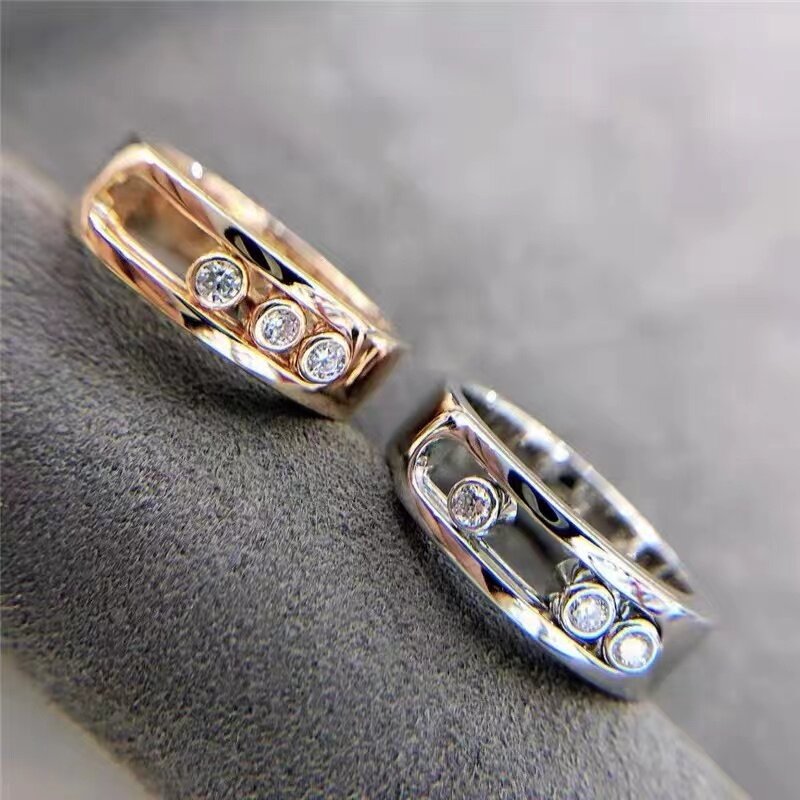 Alta qualidade luxo nicho mover seiko 925 prata três slide anel largo oco incrustado diamante luxo europeu