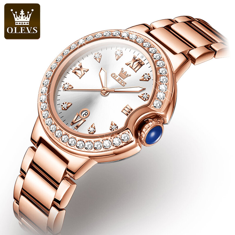 Olevs-女性のためのファッショナブルなクォーツ時計,耐水性,ステンレス鋼のストラップ,ダイヤモンド,高品質