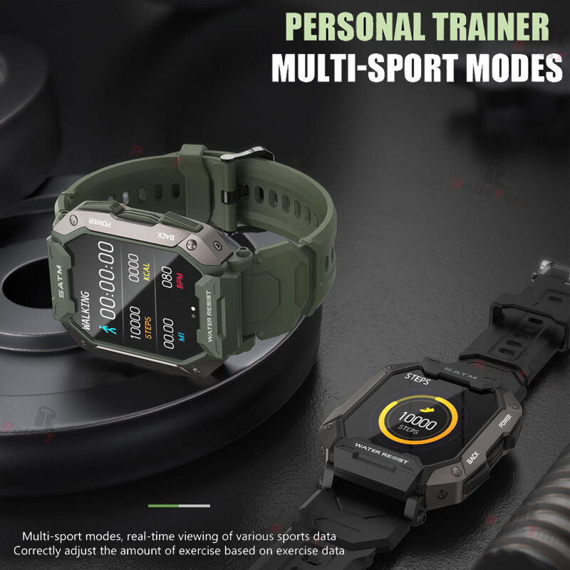Rollstimi New Mens Smart Watch 5ATM Waterproof Outdoor Sport Smart Watches Heart Rate Blood Pressure Bluetooth Smartwatch 2022
