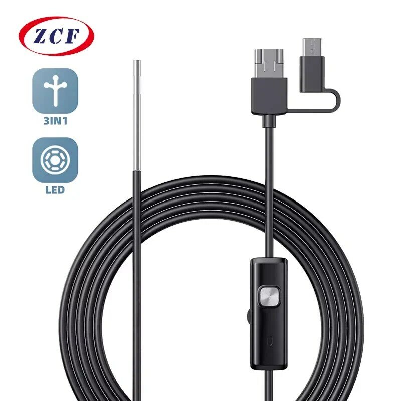Android Endoscope Camera Single&Dual Lens Micro USB Type-c 3in1 Inspection Borescope Waterproof Rigid Cable for Android PC A