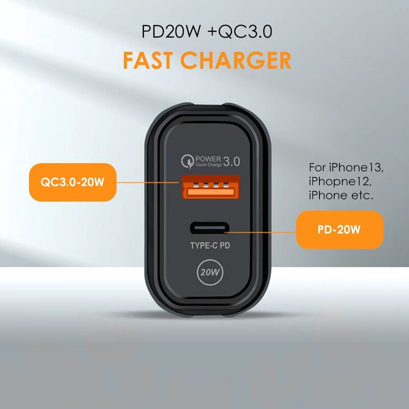 Quick Charge 3,0 USB Ladegerät Tragbare Wand Schnelle Lade PD Adapter Für iPhone 13 12 Pro Xiaomi 12 Samsung Typ C Telefon Ladegeräte