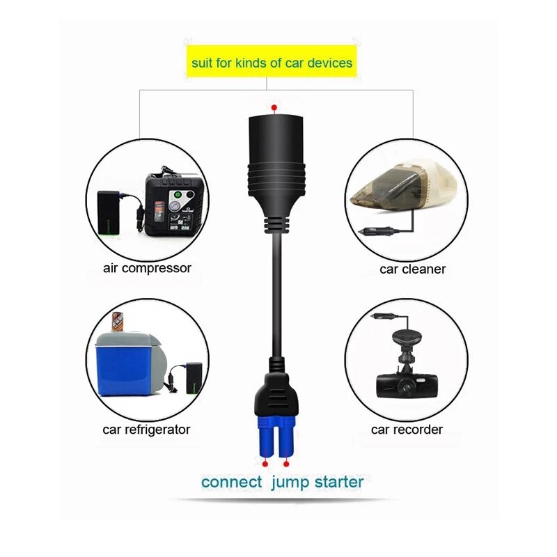 휴대용 EC5 담배 라이터 소켓 어댑터 커넥터 12V 자동차 배터리 부스터 자동차 점프 스타터