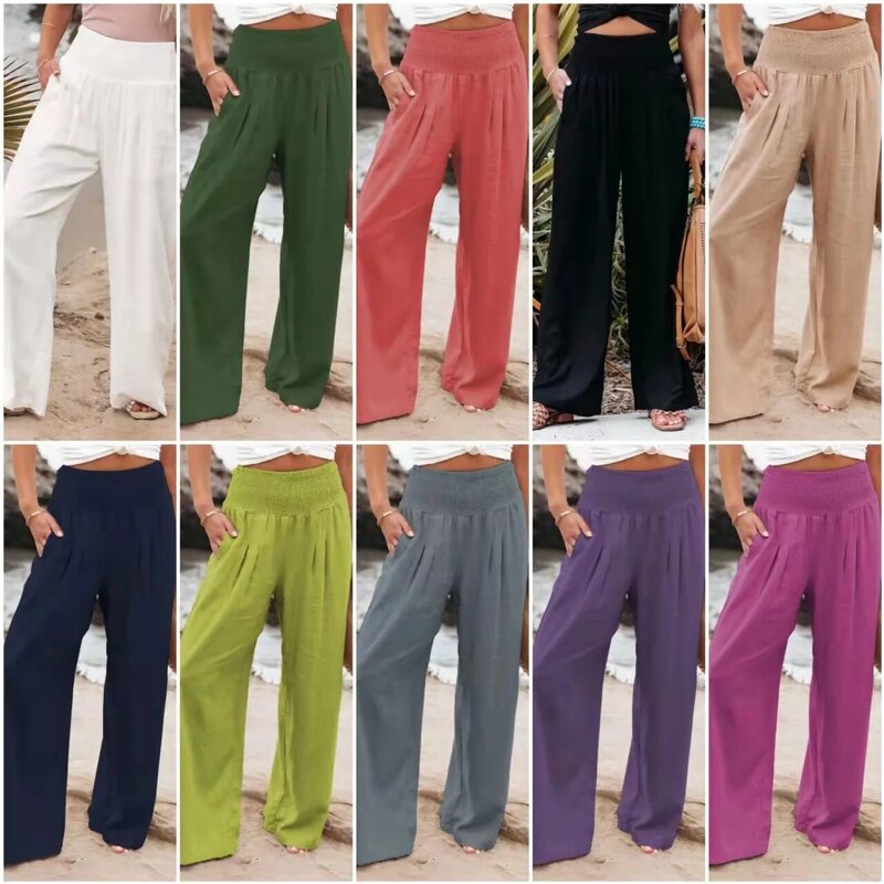 Nuevos pantalones de algodón y lino para mujer, moda informal holgada, primavera, verano y otoño, 2022