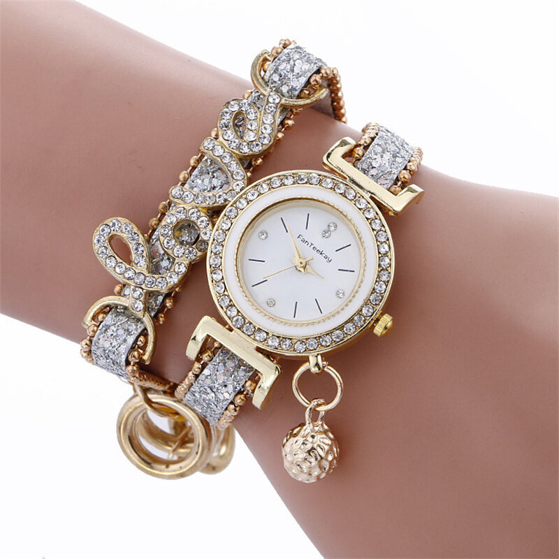 Montre-Bracelet analogique en cristal pour femmes, amour, diamant, strass, Quartz, horloge, cadeau