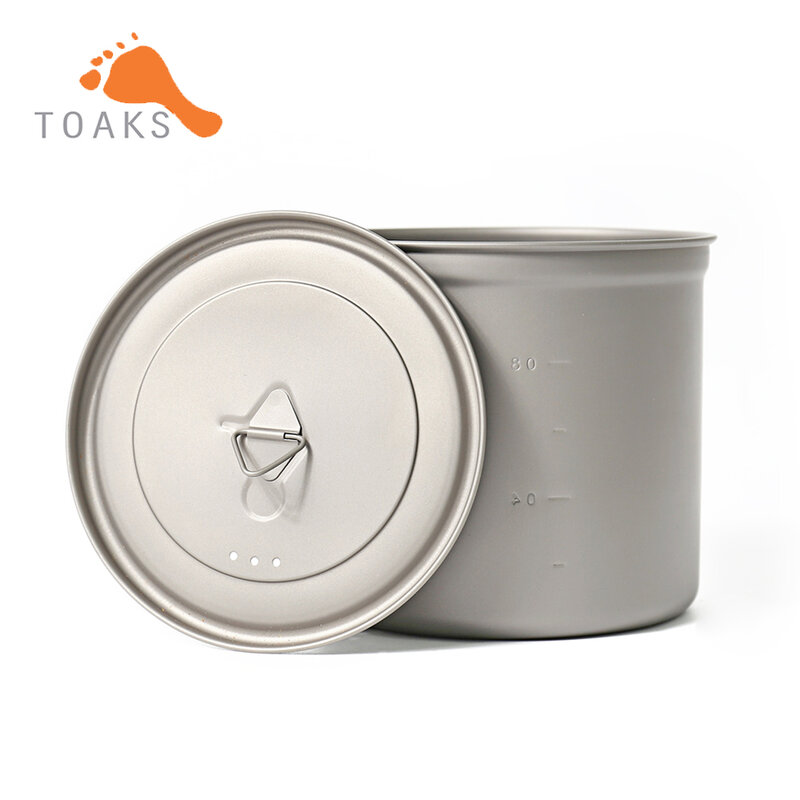 TOAKS 순수 티타늄 포트-1100 컵 초경량 야외 캠핑 뚜껑과 접이식 핸들 하이킹 식기 1100ml 136g