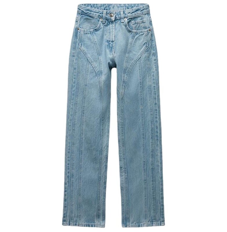 Pb & za primavera nova moda feminina retro all-match cintura alta costura decoração casual bolso botão jeans retos
