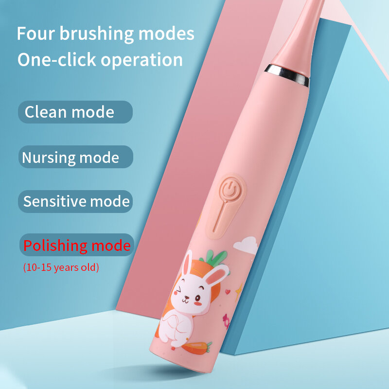 Modello di cartone animato spazzolino elettrico per bambini per bambini con sostituzione dello spazzolino da denti spazzolino elettrico ad ultrasuoni