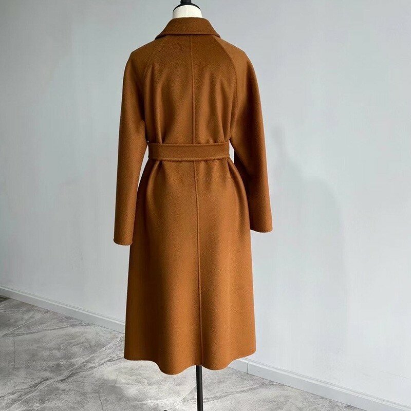 Высококачественное Женское пальто ручной работы в стиле Хепберн из гофрированной волнистой ткани, двусторонняя кашемировая шерстяная длинная куртка, кашемировое пальто Max