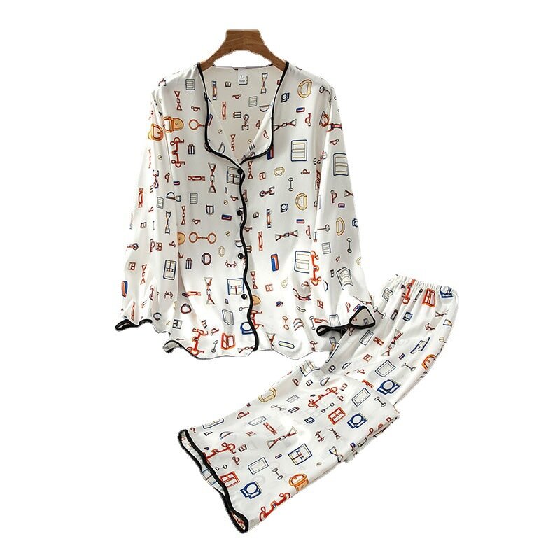 Lente/Herfst Pyjama Vrouwen Nachtjapon Set Lange Mouwen Satijn Chiffon Koreaanse Strikje 2XL Silky Luxe Sleepclothes Nachtkleding