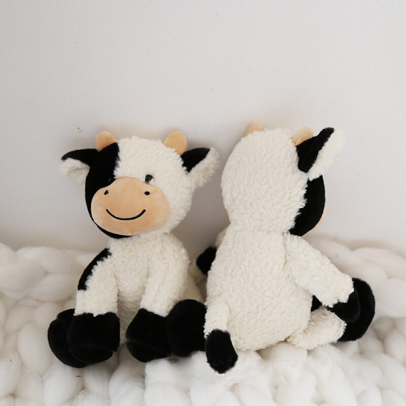 Muñeco de peluche de vaca y leche para niños, juguete de felpa suave con dibujo de postura sentada de 23CM, simulación de animales de ganado