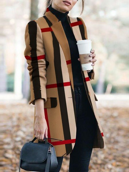 Abrigo de lana con cuello liso para mujer, chaqueta informal de Color, abrigos de otoño e invierno