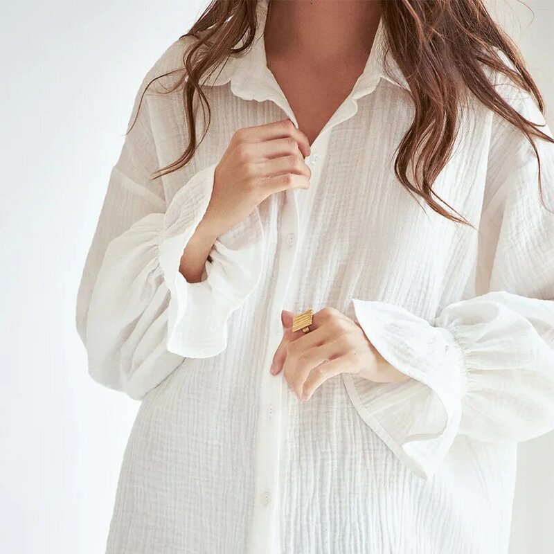 Женская рубашка для отдыха, новинка 2023, модная рубашка с расклешенными рукавами и длинным рукавом для поездок на работу, уникальная белая женская рубашка