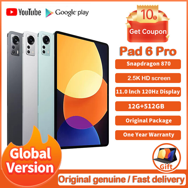 World Premiere Pad 6 Pro Tablet 11 Inch 2.5k HD Screen 10000mAh Battery Snapdragon 870 CPU 120Hz 13MP+24MP Camera Tablet Android