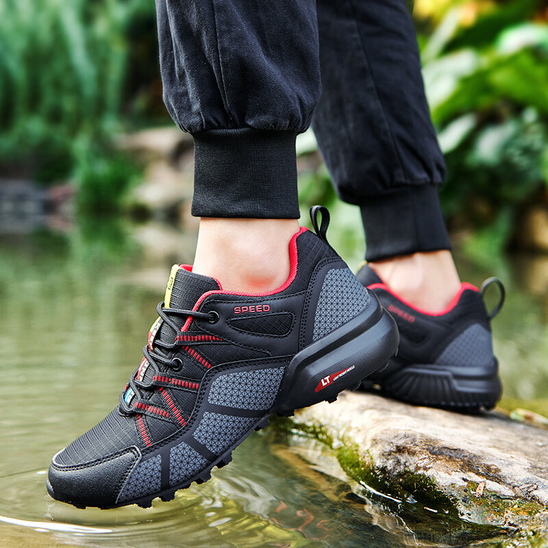 Zapatos de senderismo al aire libre para hombre, calzado de viaje de cuero impermeable para caza y montaña, calzado deportivo informal de goma para sintonizar senderos
