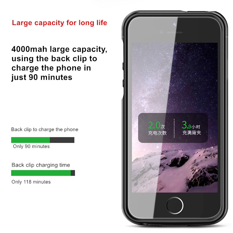 Funda de batería para iphone 5, cubierta de respaldo de 4000Mah, Carga inteligente para iphone 5, funda de batería 5S SE