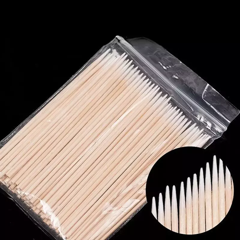 100pcs Disposable Cotton Swab Lint Free Micro Brushes Buds Tip Wooden Cotton Ear Clean Stick Nail Polish Remover Art Tools