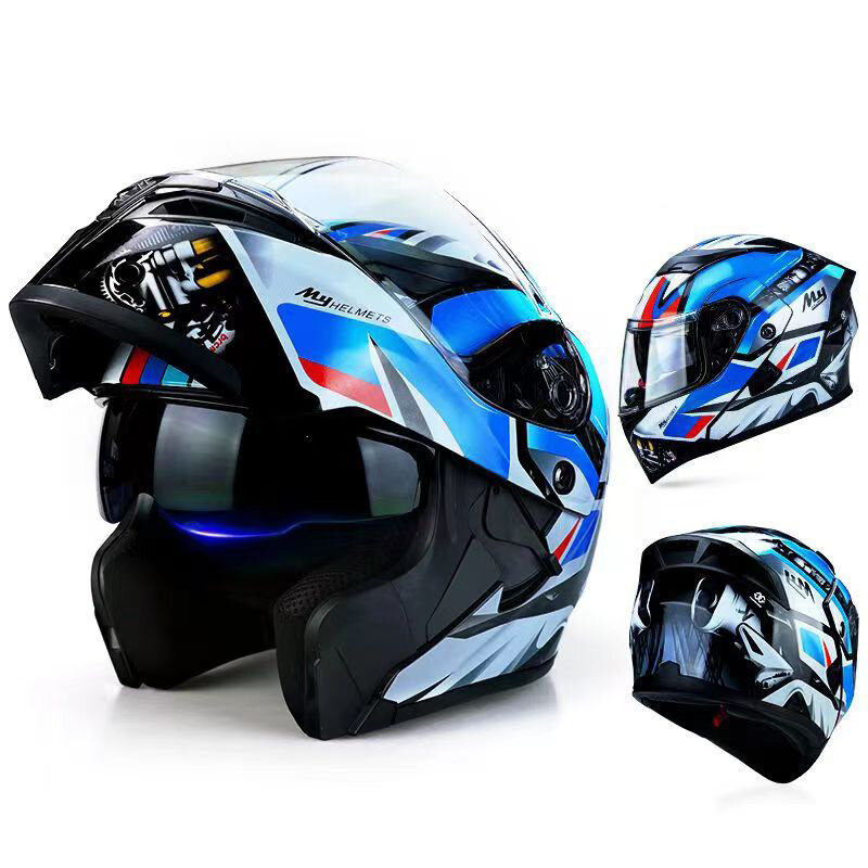 Odkryj kaski męskie uniwersalne podwójne soczewki osobowości kaski motocyklowe motocyklowe zimowe kaski ochronne