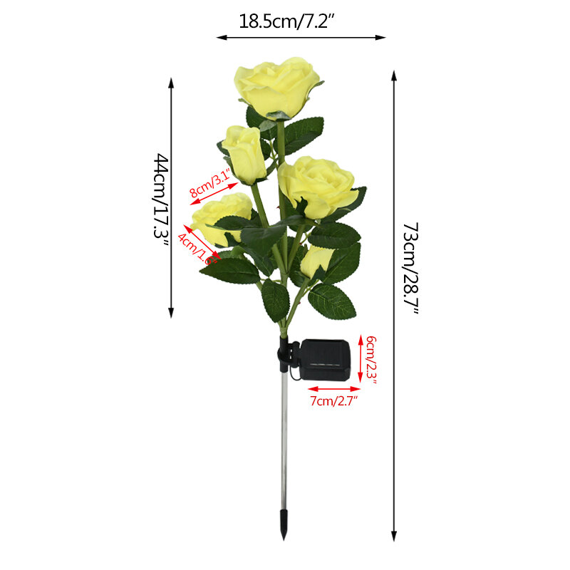 5หัวประดิษฐ์ Rose ดอกไม้ไฟ LED พลังงานแสงอาทิตย์กันน้ำกลางแจ้งสวนลานบ้านตกแต่ง Rose Light