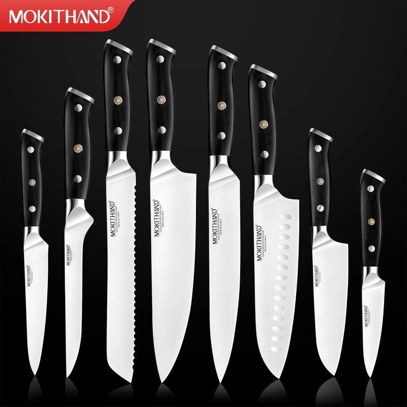 Ensemble de couteaux de cuisine japonais de 8 pouces pour chef, produit d'allemagne, acier à haute teneur en carbone 1,4116, santoku, avec couteau de pêche, tranchant, fait main,