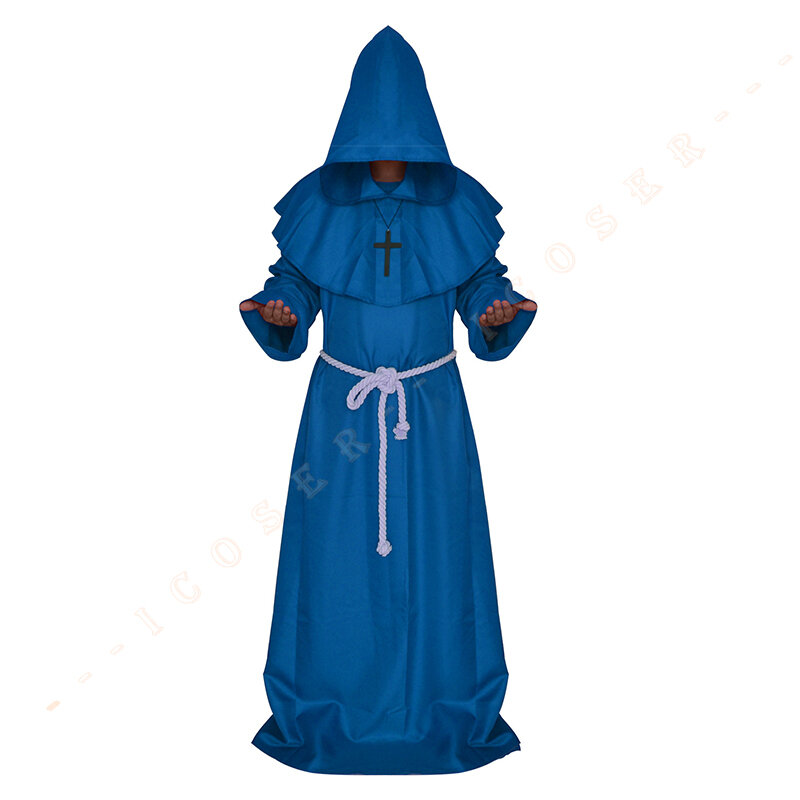 Kostum Cosplay Halloween Abad Pertengahan Seragam Imam Kristen Jubah Biksu Bertudung Jubah Penyihir Friar Pakaian Pesta Jubah Setan Hantu