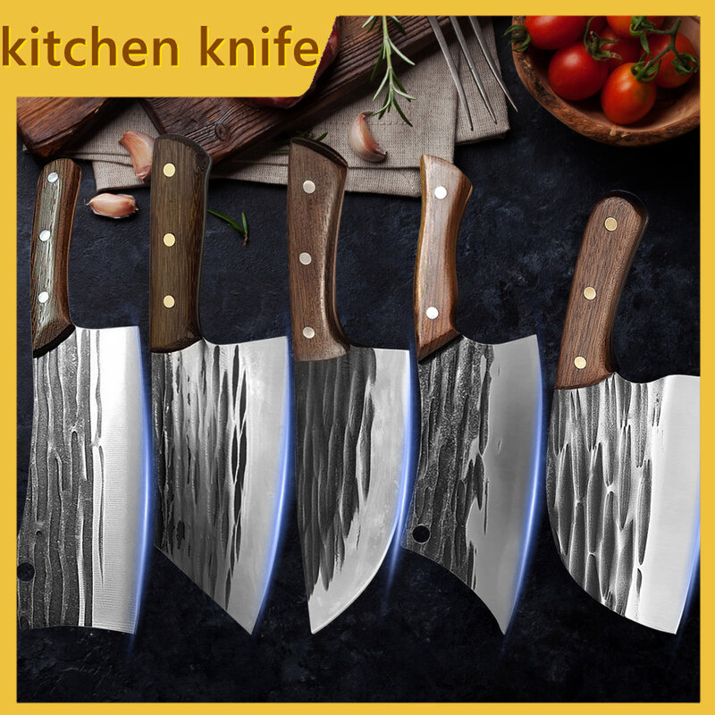 سكين الطاهي مزورة باليد سكين الجزار الفولاذ المقاوم للصدأ العظام تقطيع سكين اللحوم الخضروات تقطيع الساطور صلابة عالية المطبخ