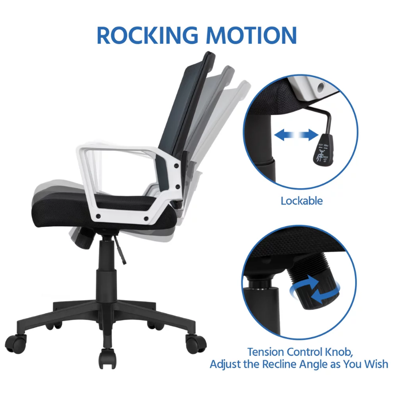 Easyfashion-silla ergonómica ajustable para ordenador, asiento de malla con espalda media, color negro