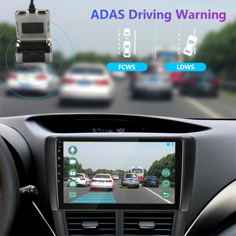 Caméra de tableau de bord DVR de voiture USB ADAS, Full HD 1080P, lecteur DVD Android, navigation vocale, alarme, système d'iode, caméra, enregistreur vidéo