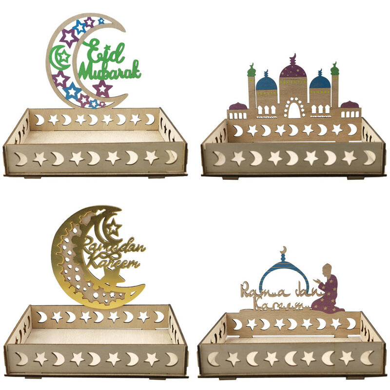 1pc Wooden Decorations Eid Mubarak Ramadan Kulbang Table Decoration Dessert Tray Islam Party Desktop Gifts Festival Decortion